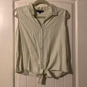 Tie front tank - white/blue pinstripe size Small